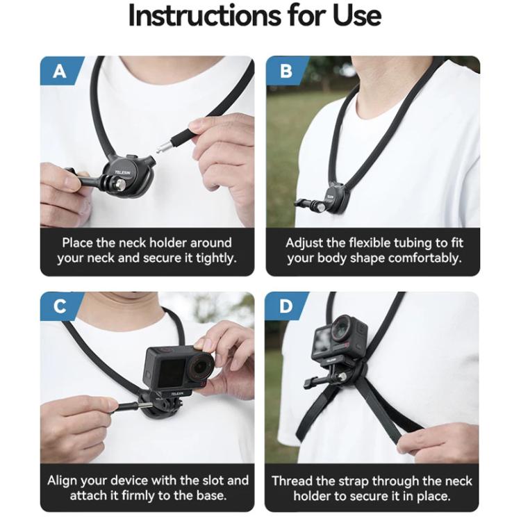 TELESIN Action Camera Neck Holder SE2.0 POV Perspective Bracket With Adjustable Chest Strap(Black) - free shipping - PMC TechLife - Order now!