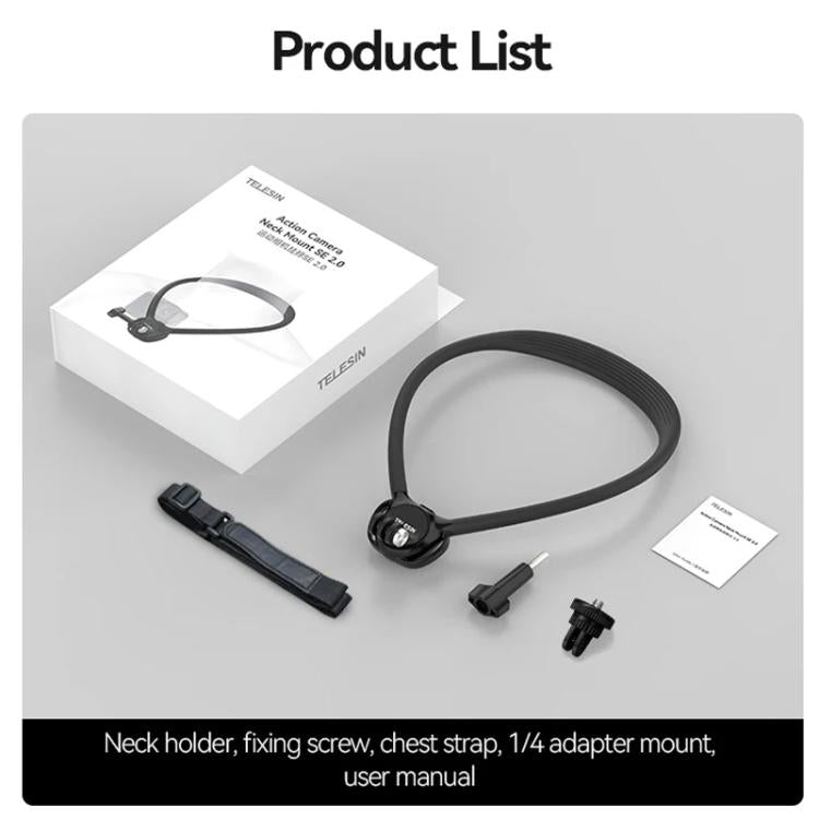 TELESIN Action Camera Neck Holder SE2.0 POV Perspective Bracket With Adjustable Chest Strap(Black) - free shipping - PMC TechLife - Order now!