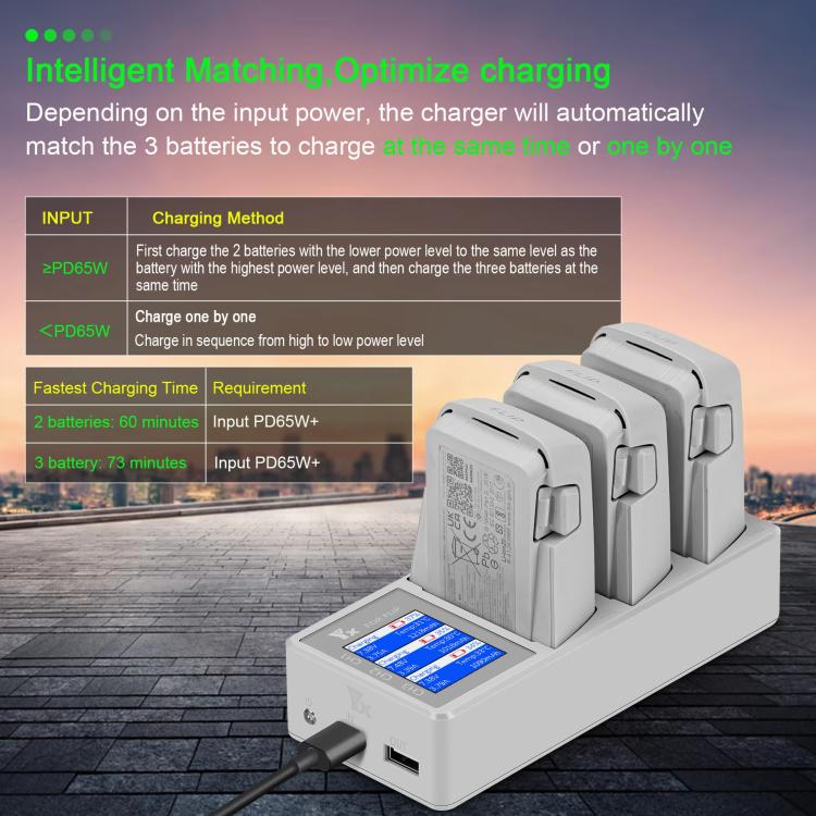 For DJI Flip Drone YX 3-Channel Battery Charger with Color LCD Screen Smart Charging Hub - free shipping - PMC TechLife - Order now!