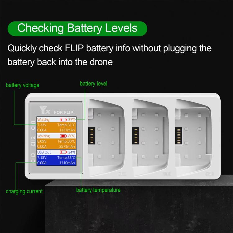 For DJI Flip Drone YX 3-Channel Battery Charger with Color LCD Screen Smart Charging Hub - free shipping - PMC TechLife - Order now!