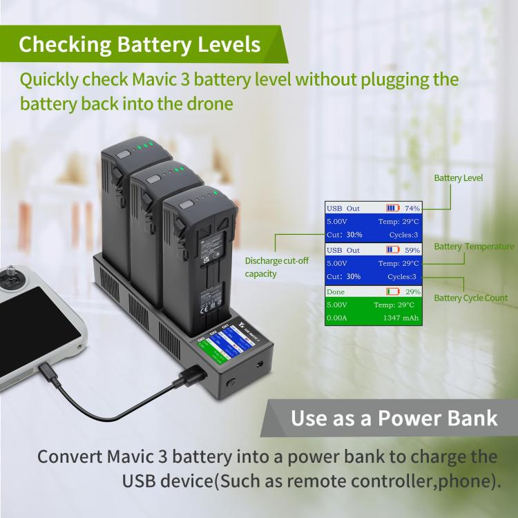 For DJI Mavic 3 YX Battery Charger Discharger Hub 3-in-1 Smart Charging Station With Color Screen UK Plug - free shipping - PMC TechLife - Order now!