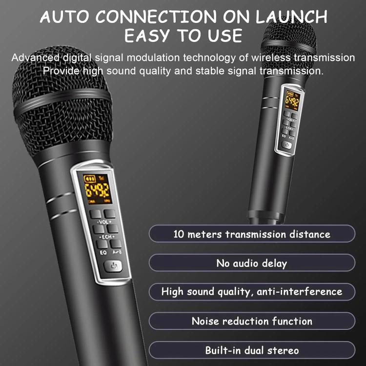 SDRD Wooden Box Karaoke Machine With Wireless Dual Mics All-In-One Speaker System Supports U Disk/TF Card(Brown) - free shipping - PMC TechLife - Order now!