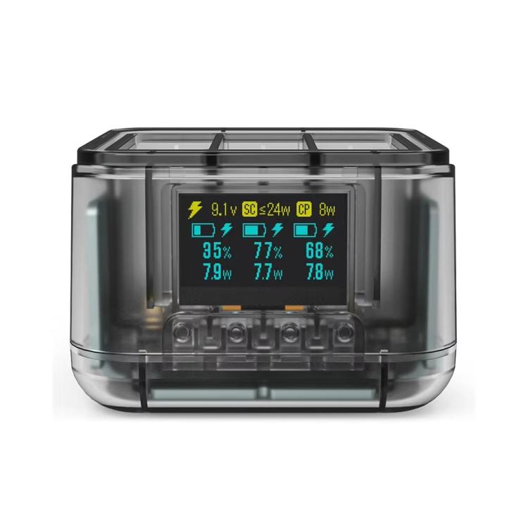 For GoPro HERO13 Black Triple Battery Charger Smart Charging Dock With OLED Display(Transparent Black) - free shipping - PMC TechLife - Order now!