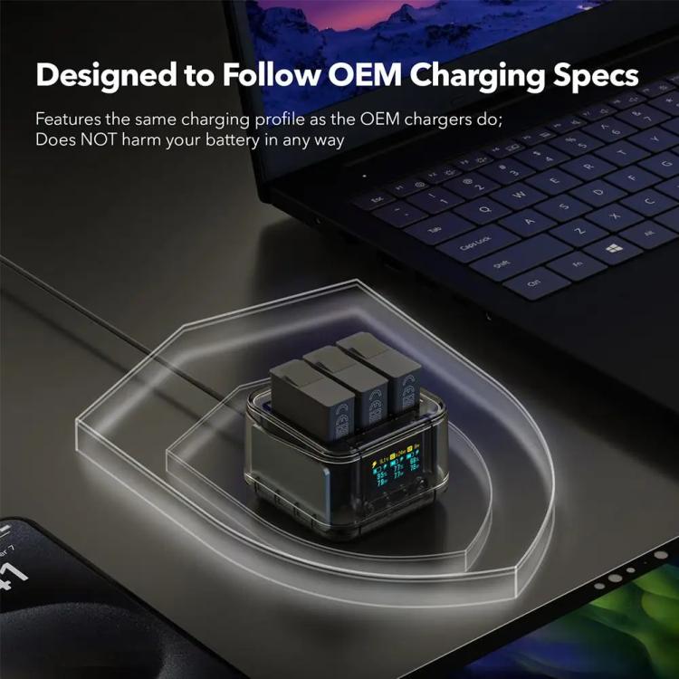 For GoPro HERO13 Black Triple Battery Charger Smart Charging Dock With OLED Display(Transparent Black) - free shipping - PMC TechLife - Order now!