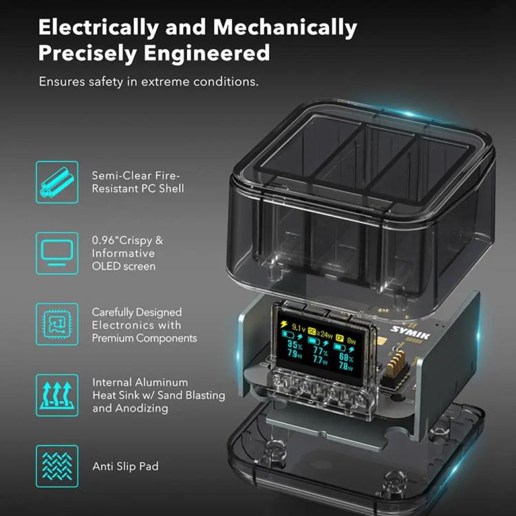 For GoPro HERO13 Black Triple Battery Charger Smart Charging Dock With OLED Display(Transparent Black) - free shipping - PMC TechLife - Order now!