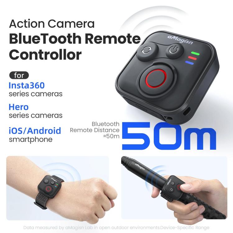 aMagisn Wireless Bluetooth Remote Control for Insta360, GoPro Hero Cameras & Smartphones - 50m Long Range - free shipping - PMC TechLife - Order now!