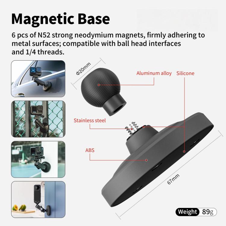 aMagisn Metal Arm Clamp Magnetic Base with 1/4-inch Ball Head For Insta360, DJI, GoPro Cameras(Black) - free shipping - PMC TechLife - Order now!