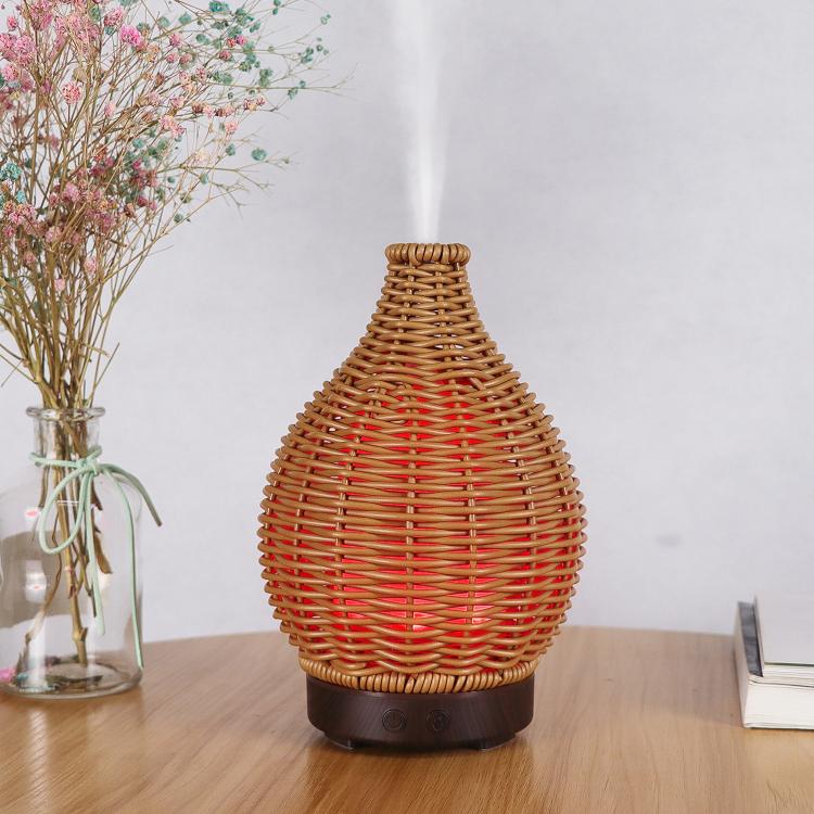 24V EU Plug 100ML Hollow Rattan Ultrasonic Humidifier & Aromatherapy Diffuser with 7-Color LED Lights(Dark Wood Grain) - free shipping - PMC TechLife - Order now!