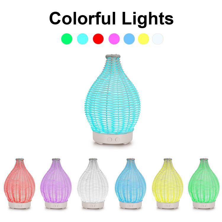 5V USB 100ML Hollow Rattan Ultrasonic Humidifier & Aromatherapy Diffuser with 7-Color LED Lights(Black) - free shipping - PMC TechLife - Order now!