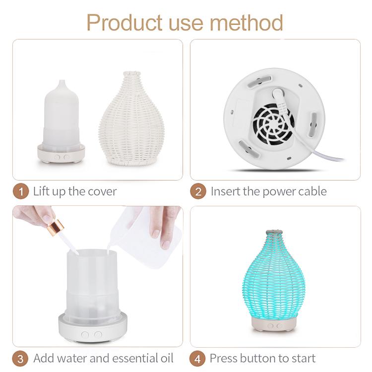 24V EU Plug 100ML Hollow Rattan Ultrasonic Humidifier & Aromatherapy Diffuser with 7-Color LED Lights(Dark Wood Grain) - free shipping - PMC TechLife - Order now!