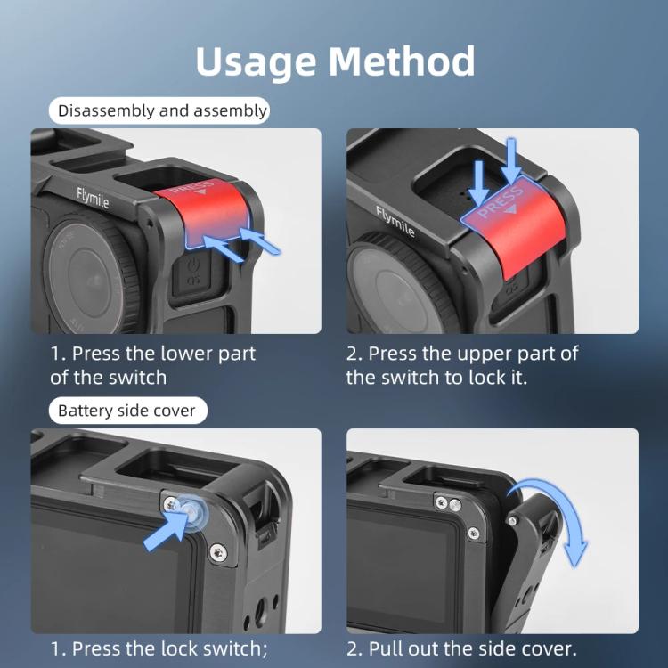 For DJI Action 5 Pro/Action 4/Action 3 Flymile Aluminum Alloy Camera Cage Protective Metal Frame(Metal Color) - free shipping - PMC TechLife - Order now!