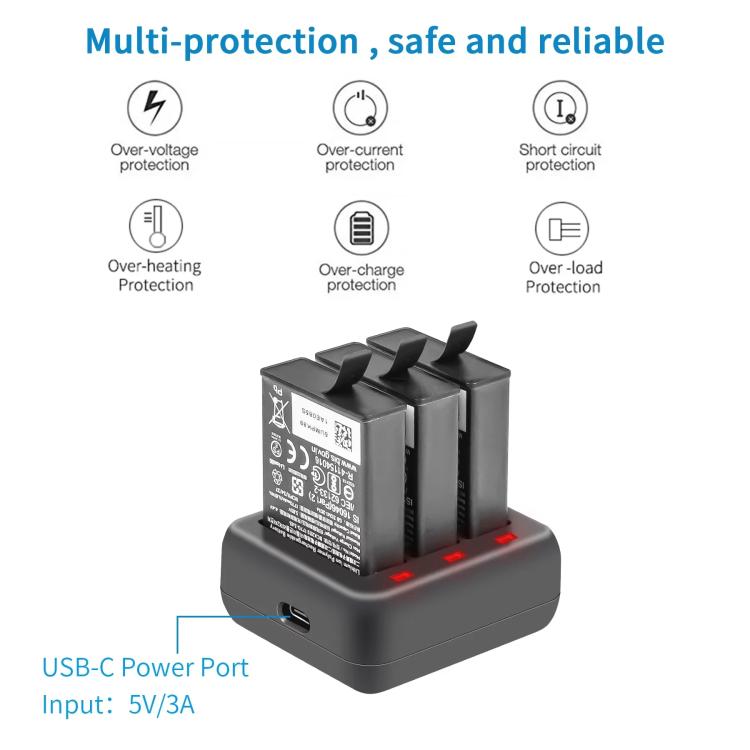 For DJI Osmo Action 4/Action 3 YX 3-Slot Battery Charger Hub Compact Charging Station(Black) - free shipping - PMC TechLife - Order now!