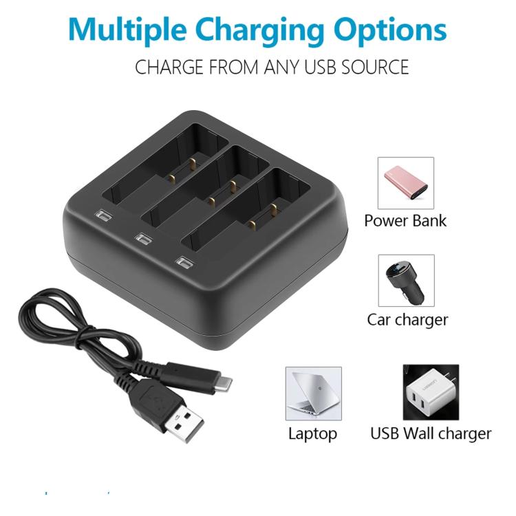 For DJI Osmo Action 4/Action 3 YX 3-Slot Battery Charger Hub Compact Charging Station(Black) - free shipping - PMC TechLife - Order now!