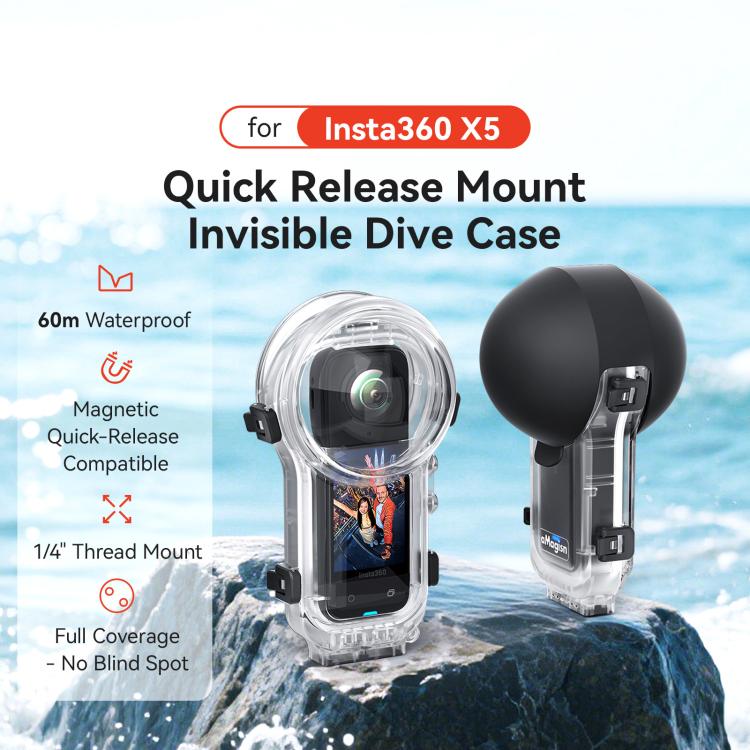 For Insta360 X5 AMagisn 60m/196ft Diving Case Quick-Release Full Invisible Waterproof Underwater Housing - free shipping - PMC TechLife - Order now!