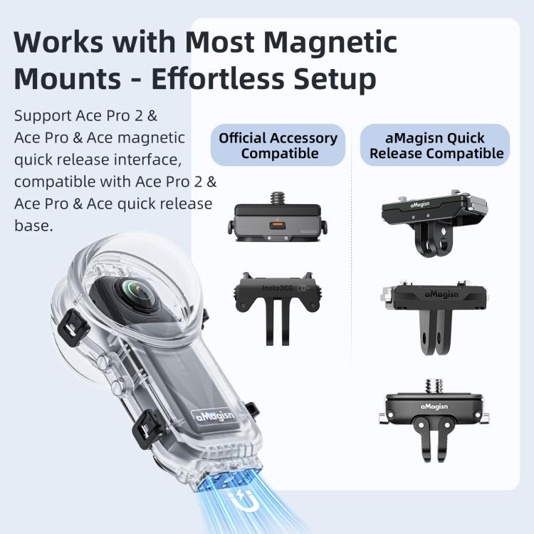 For Insta360 X5 AMagisn 60m/196ft Diving Case Quick-Release Full Invisible Waterproof Underwater Housing - free shipping - PMC TechLife - Order now!