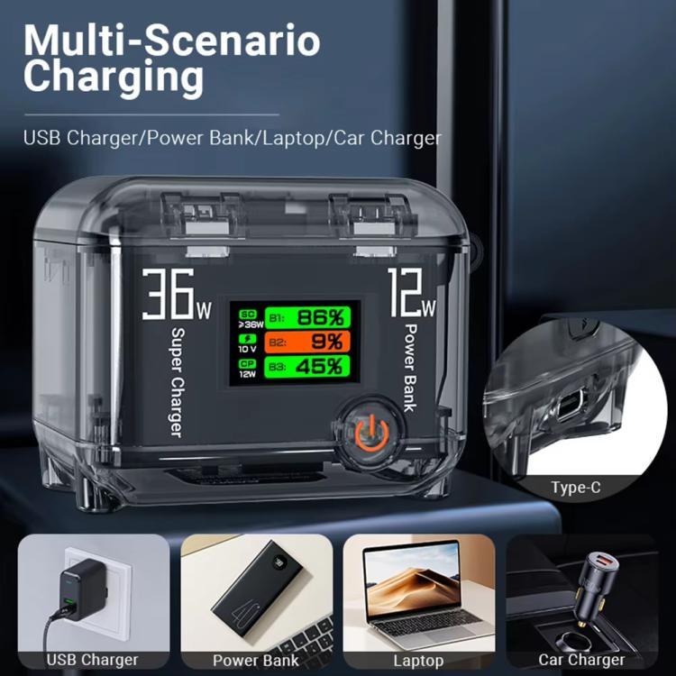 CYNOVA Fast Charging Hub for DJI Osmo 360/Action 5 Pro/4/3 With 1.14 inch TFT LCD Display(Translucent) - free shipping - PMC TechLife - Order now!