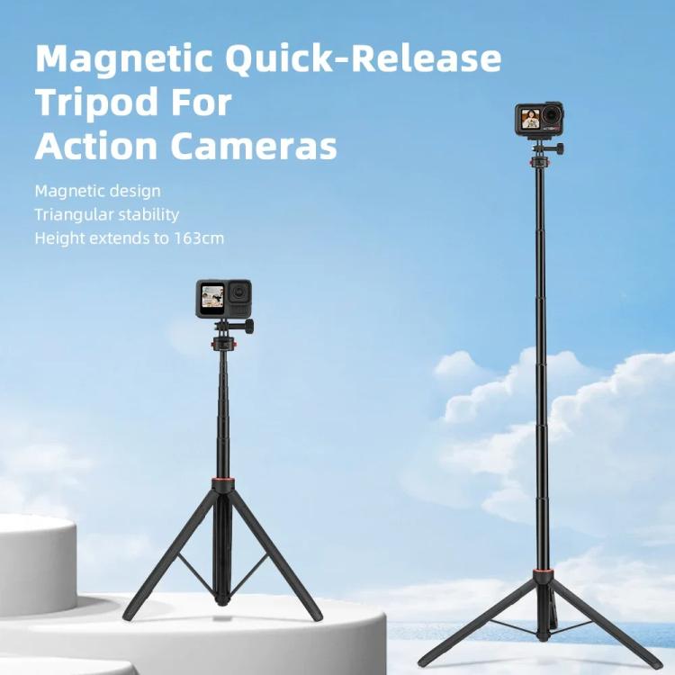 Flymile 1.63m Magnetic Quick-Release Tripod Selfie Stick for Action Cameras for Vlogging, Outdoor Sports(Black) - free shipping - PMC TechLife - Order now!