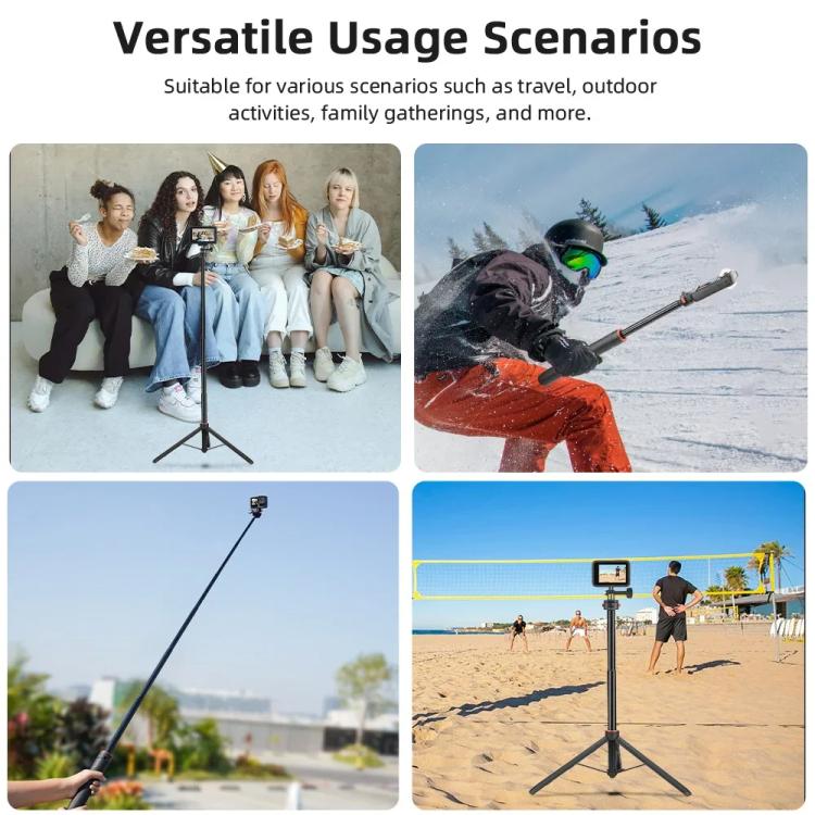Flymile 1.63m Magnetic Quick-Release Tripod Selfie Stick for Action Cameras for Vlogging, Outdoor Sports(Black) - free shipping - PMC TechLife - Order now!