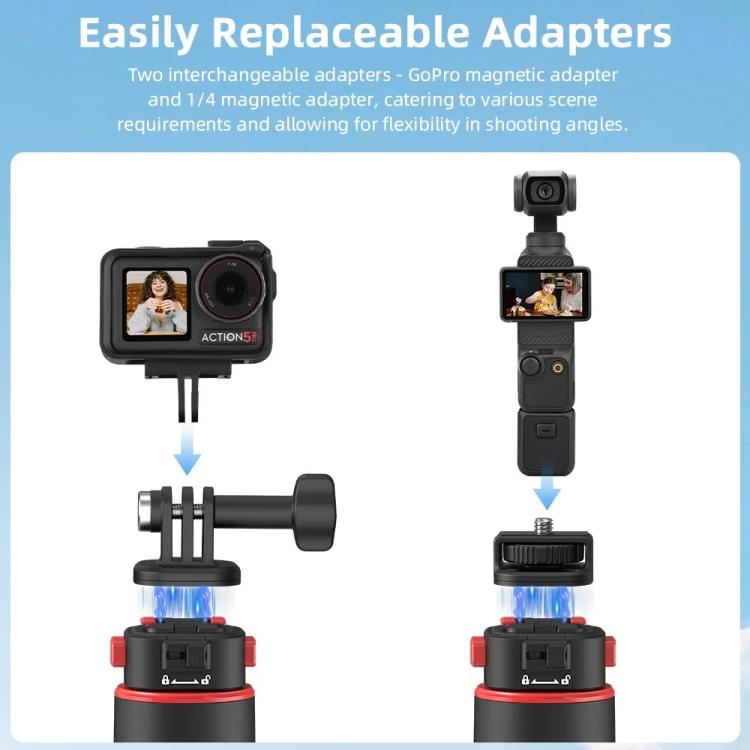 Flymile 1.63m Magnetic Quick-Release Tripod Selfie Stick for Action Cameras for Vlogging, Outdoor Sports(Black) - free shipping - PMC TechLife - Order now!