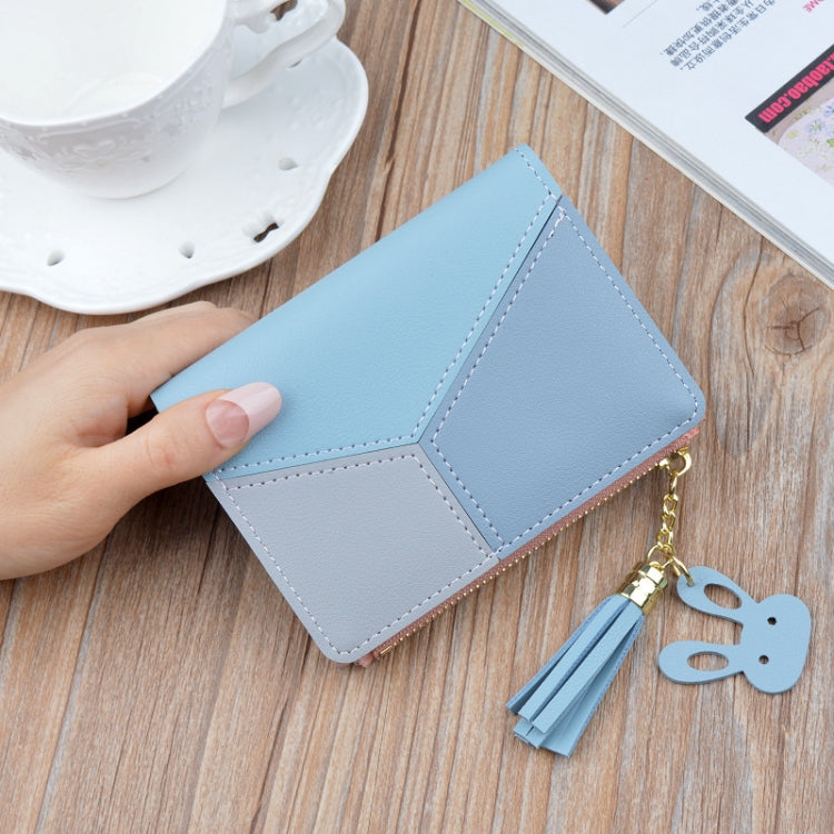 Short Leather Women Zipper Purse Panelled Wallets Trendy Coin Purse(Blue) - Wallets by PMC TechLife | Online Shopping South Africa | PMC TechLife