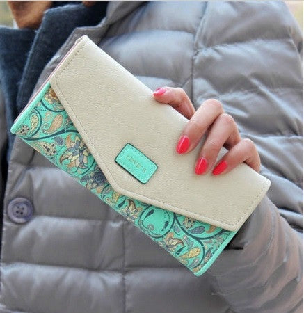 Long Leather Floral Pattern Wallets Coin Purses Money Bag for Women(Green) - Wallets by PMC TechLife | Online Shopping South Africa | PMC TechLife