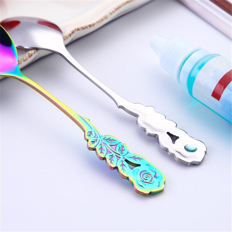 Small Mini Stainless Steel Rose Flower Coffee Spoon Strring Spoon Teaspoon Tea Spoon Dessert Spoon Long Handle Tableware(Black Gold) - free shipping - PMC TechLife - Order now!