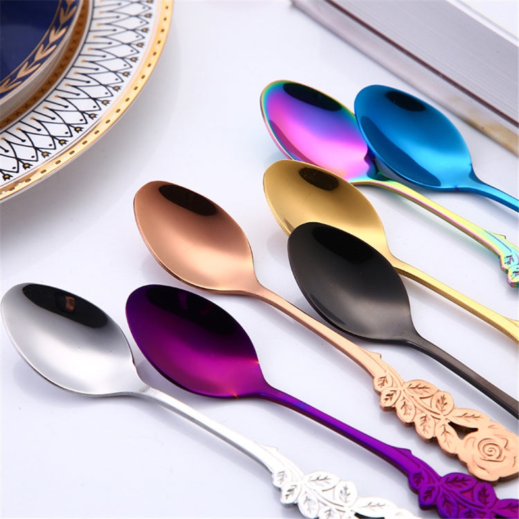 Small Mini Stainless Steel Rose Flower Coffee Spoon Strring Spoon Teaspoon Tea Spoon Dessert Spoon Long Handle Tableware(Blue) - free shipping - PMC TechLife - Order now!