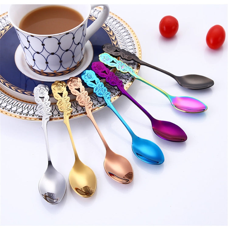 Small Mini Stainless Steel Rose Flower Coffee Spoon Strring Spoon Teaspoon Tea Spoon Dessert Spoon Long Handle Tableware(Blue) - free shipping - PMC TechLife - Order now!