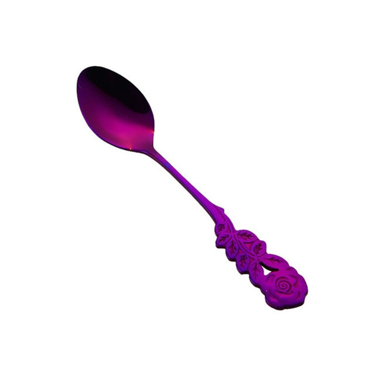 Small Mini Stainless Steel Rose Flower Coffee Spoon Strring Spoon Teaspoon Tea Spoon Dessert Spoon Long Handle Tableware(Purple) - free shipping - PMC TechLife - Order now!