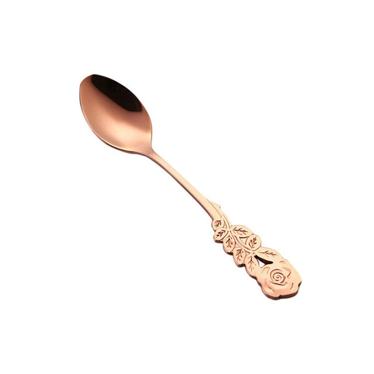 Small Mini Stainless Steel Rose Flower Coffee Spoon Strring Spoon Teaspoon Tea Spoon Dessert Spoon Long Handle Tableware(Rose Gold) - free shipping - PMC TechLife - Order now!