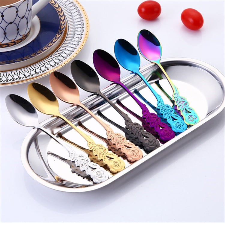 Small Mini Stainless Steel Rose Flower Coffee Spoon Strring Spoon Teaspoon Tea Spoon Dessert Spoon Long Handle Tableware(Rose Gold) - free shipping - PMC TechLife - Order now!