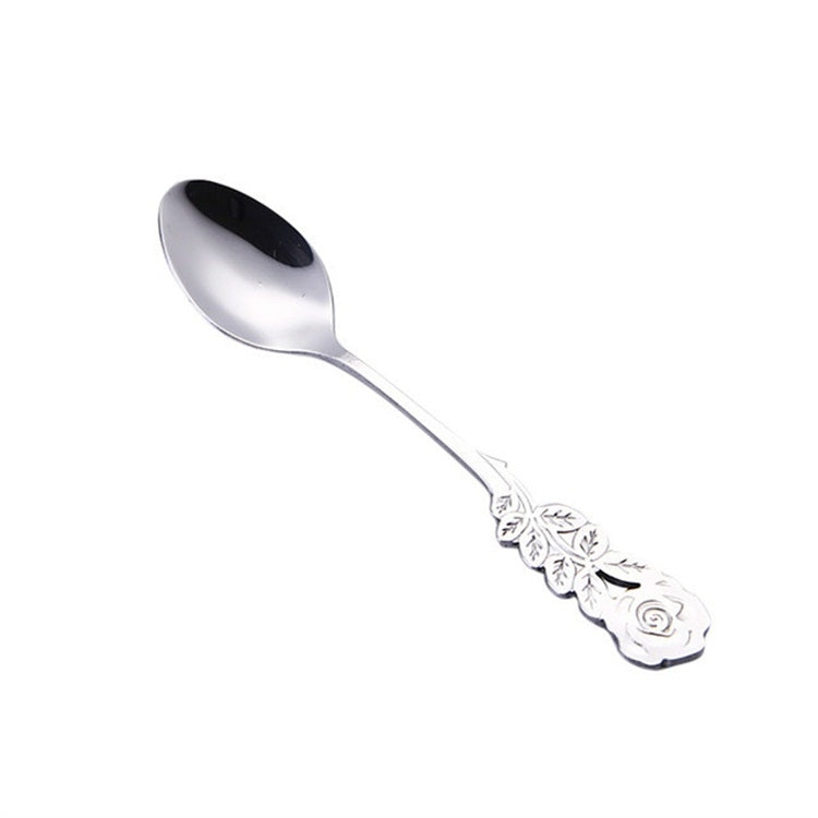 Small Mini Stainless Steel Rose Flower Coffee Spoon Strring Spoon Teaspoon Tea Spoon Dessert Spoon Long Handle Tableware(Silver) - free shipping - PMC TechLife - Order now!