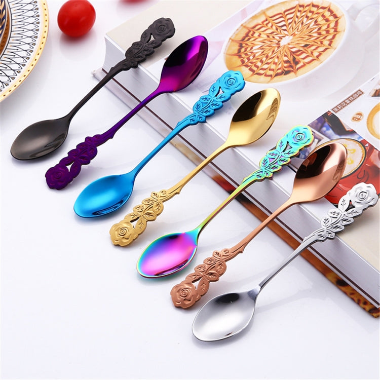Small Mini Stainless Steel Rose Flower Coffee Spoon Strring Spoon Teaspoon Tea Spoon Dessert Spoon Long Handle Tableware(Silver) - free shipping - PMC TechLife - Order now!