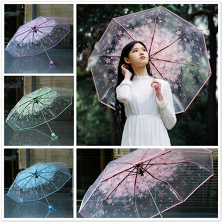 Cherry Blossom Transparent Triple-fold Umbrella Individual Folding Umbrella(Pink) - Umbrellas by PMC TechLife | Online Shopping South Africa | PMC TechLife