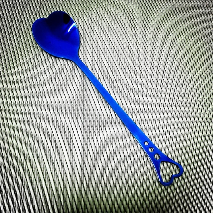 2 PCS Stainless Steel Spoon Portable Metal Coffee Teaspoon Creative Love Heart Shaped Wedding Party Gift Dinnerware, Color:Blue Porous Love - free shipping - PMC TechLife - Order now!