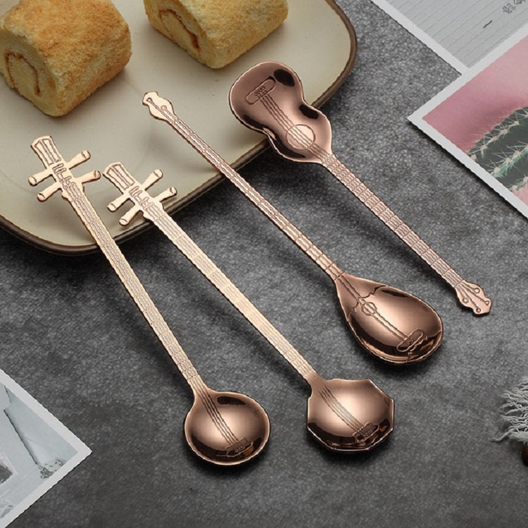 Stainless Steel Coffee Mixing Spoon Creative Musical Instrument Shape Spoon, Style:Lute, Color:Rose Gold - free shipping - PMC TechLife - Order now!