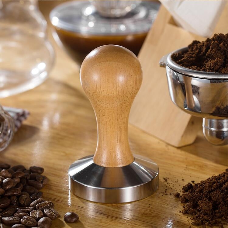 Stainless Steel Solid Wood Handle Integrated Coffee Powder, Specification:57.5mm, Color:Oak Handle - free shipping - PMC TechLife - Order now!