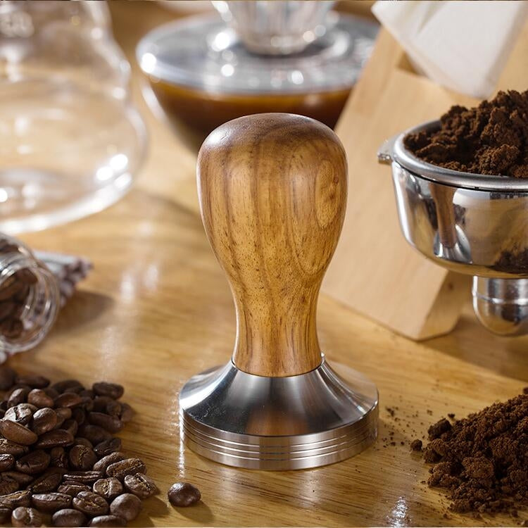 Stainless Steel Solid Wood Handle Integrated Coffee Powder, Specification:58mm, Color:Rosewood Handle - free shipping - PMC TechLife - Order now!