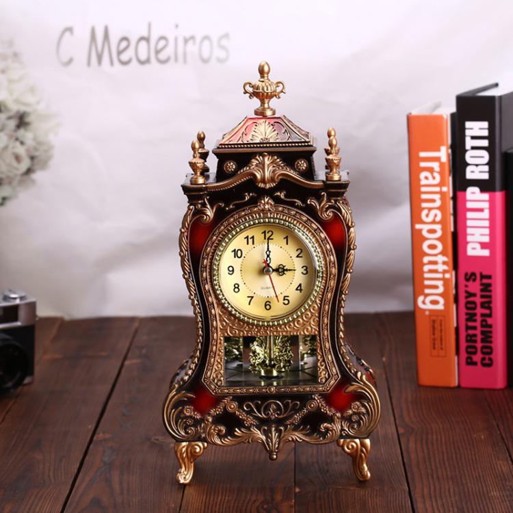 Vintage Clock Classical Royalty Sitting Room TV Cabinet Desk Imperial Furnishing Creative Sit Pendulum Clock(Brown) - free shipping - PMC TechLife - Order now!
