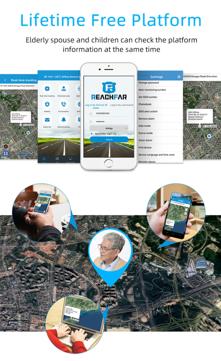 REACHFAR RF-V46-B GPS Smart Tracker WatchBand, Support SOS / Camera / Health Management / 4G LTE / Blood Pressure / Heart Rate, For North America / South America(Black) - Personal Tracker by PMC TechLife | Online Shopping South Africa | PMC TechLife