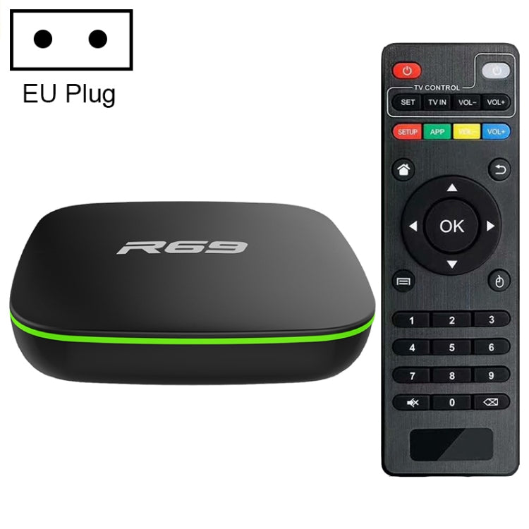 R69 1080P HD Smart TV BOX Android 4.4 Media Player with Remote Control, Quad Core Allwinner H3, RAM: 1GB, ROM: 8GB, 2.4G WiFi, LAN, EU Plug - Allwinner H3 by PMC TechLife | Online Shopping South Africa | PMC TechLife | Buy Now Pay Later Mobicred