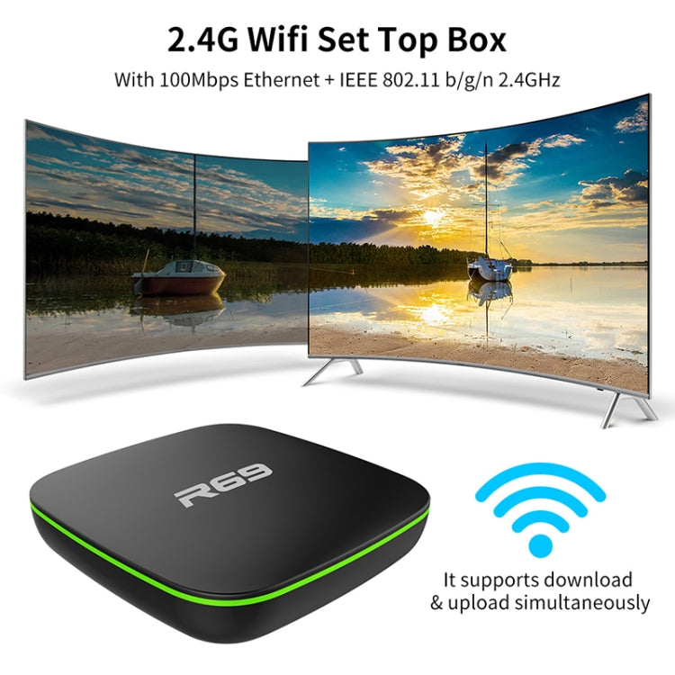 R69 1080P HD Smart TV BOX Android 4.4 Media Player with Remote Control, Quad Core Allwinner H3, RAM: 1GB, ROM: 8GB, 2.4G WiFi, LAN, US Plug - Allwinner H3 by PMC TechLife | Online Shopping South Africa | PMC TechLife | Buy Now Pay Later Mobicred
