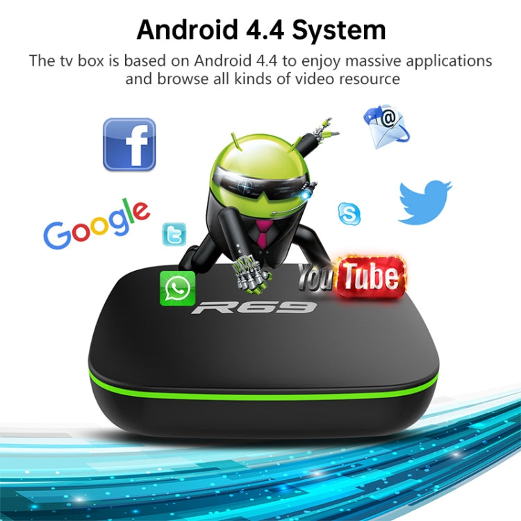 R69 1080P HD Smart TV BOX Android 4.4 Media Player with Remote Control, Quad Core Allwinner H3, RAM: 1GB, ROM: 8GB, 2.4G WiFi, LAN, US Plug - Allwinner H3 by PMC TechLife | Online Shopping South Africa | PMC TechLife | Buy Now Pay Later Mobicred