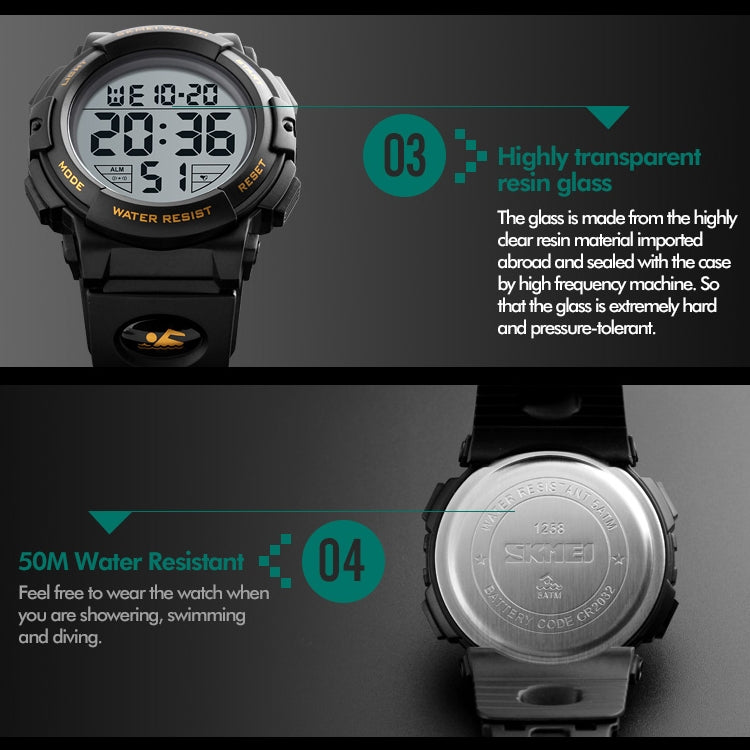 SKMEI 1258 Multifunctional Outdoor Sports Noctilucent Waterproof Wrist Watch, Size: S(Gold) - free shipping - PMC TechLife - Order now!