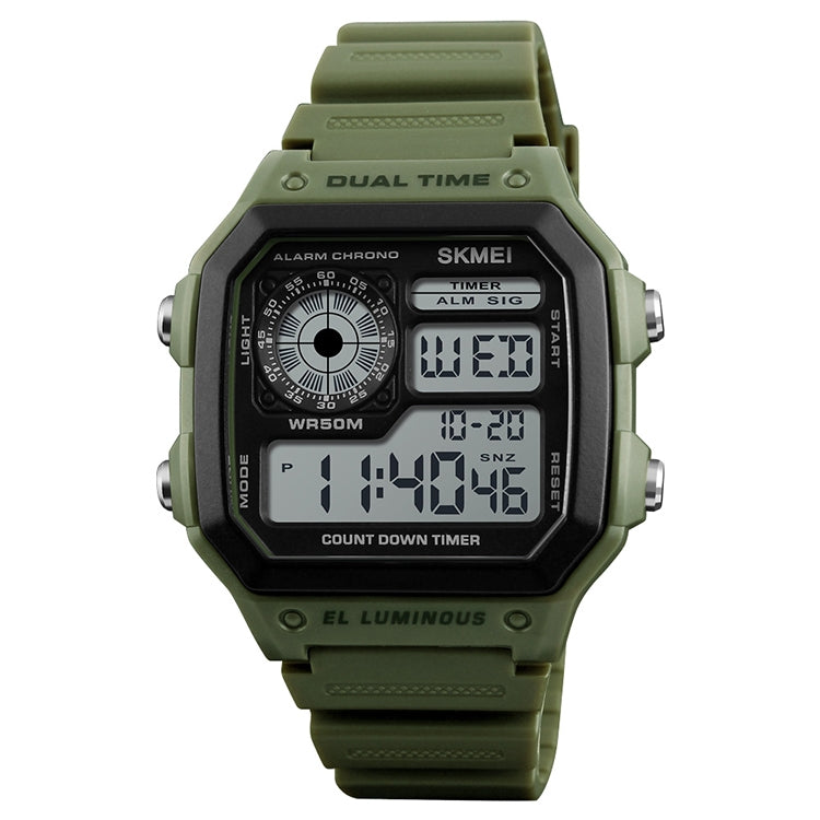 SKMEI 1299 Multifunctional Outdoor Sports Noctilucent Waterproof Digital Display Wrist Watch (Army Green) - free shipping - PMC TechLife - Order now!