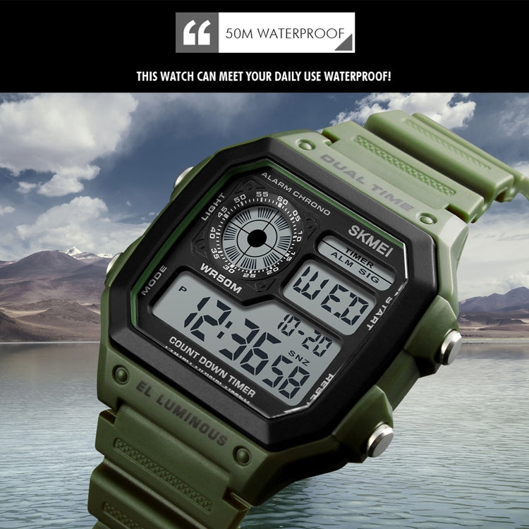 SKMEI 1299 Multifunctional Outdoor Sports Noctilucent Waterproof Digital Display Wrist Watch (Army Green) - free shipping - PMC TechLife - Order now!