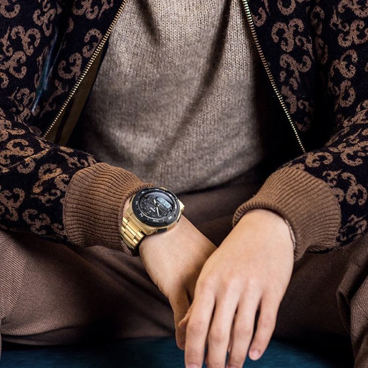 SKMEI 1370 Multifunctional Men Outdoor Sports Noctilucent Waterproof Stainless Steel Digital Wrist Watch (Gold) - free shipping - PMC TechLife - Order now!