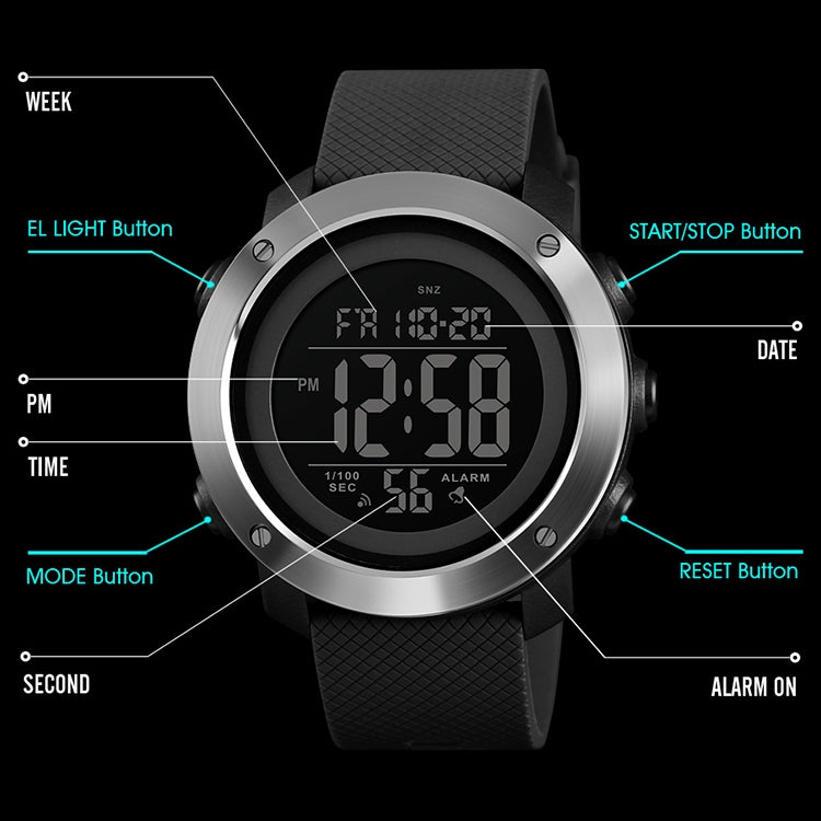 SKMEI 1416 Multifunctional Outdoor Fashion Noctilucent Waterproof Steel Ring Digital Watch (Black) - free shipping - PMC TechLife - Order now!