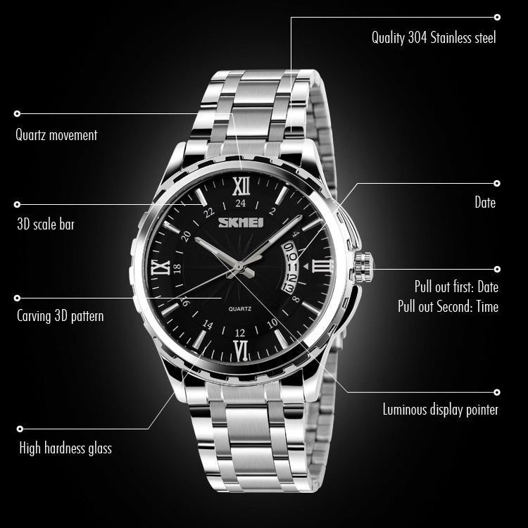 SKMEI 9069 Multifunctional Outdoor Fashion Business Waterproof Silver Shell Quartz Wrist Watch(Gold) - free shipping - PMC TechLife - Order now!