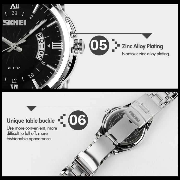 SKMEI 9069 Multifunctional Outdoor Fashion Business Waterproof Silver Shell Quartz Wrist Watch(Blue) - free shipping - PMC TechLife - Order now!